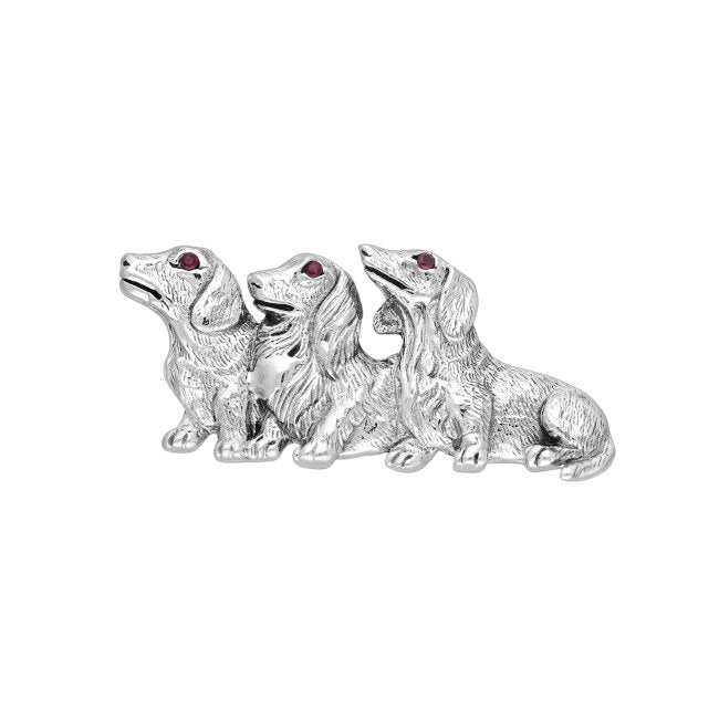 Dachshund Trio Sterling Silver Pin with Cubic Zirconia