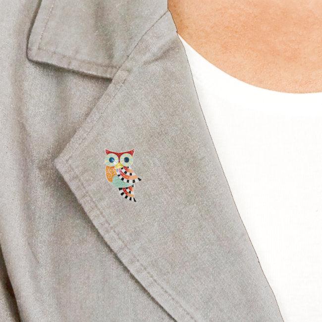 Owl Radiance Pin with Enamels over Sterling Silver plating modelled