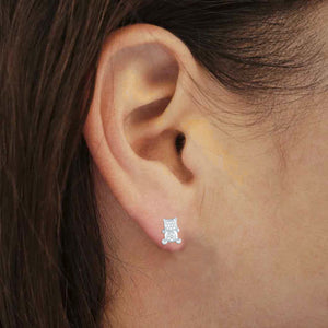 Glitter Cat Sterling Silver stud Earrings with Cubic Zirconia modelled