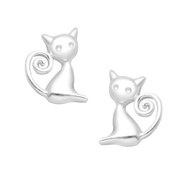 Cat with Curly Tail Sterling Silver stud Earrings
