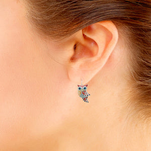 Owl Radiance Sterling Silver plated hook Earrings with Enamels modelled