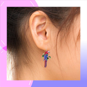 Macaw Parrot Sterling Silver plated hook Earrings with Enamels modelled