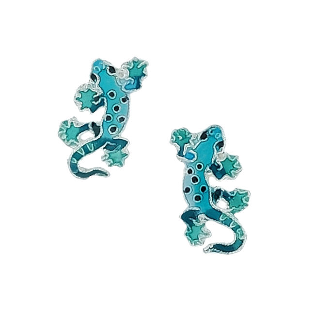 Gecko Sterling Silver stud Earrings with hand-painted Enamels