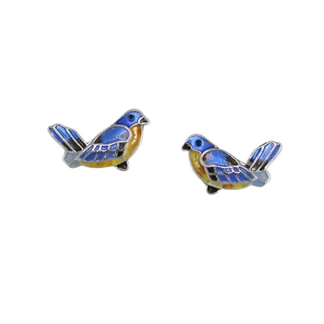 Bluebird Sterling Silver plated stud Earrings with hand-painted Enamels