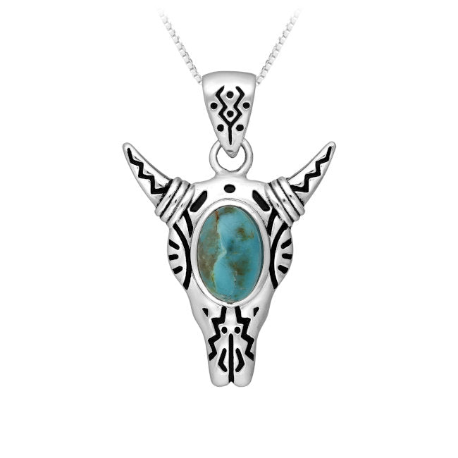 Bull Head Sterling Silver Pendant with Turquoise