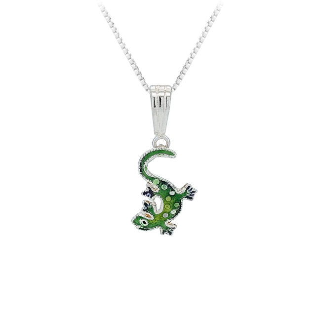 Gecko Sterling Silver Pendant with hand-painted Enamels