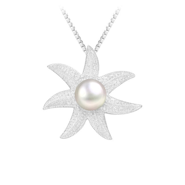 Starfish Sterling Silver Pendant with Freshwater Pearl
