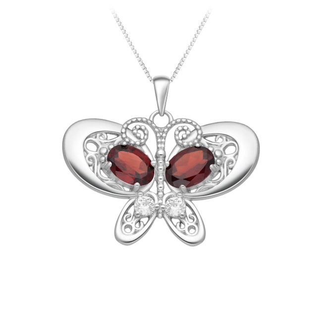 Butterfly Sterling Silver Pendant with Garnet