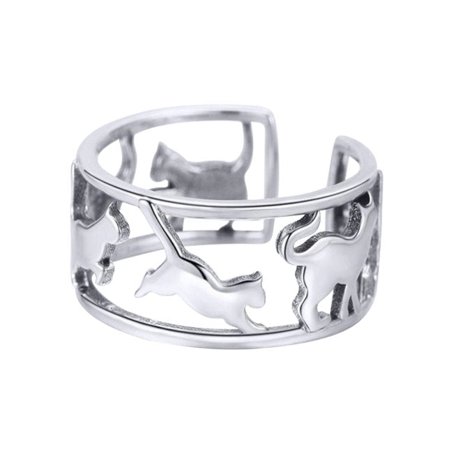Playing Cats Sterling Silver adjustable Ring