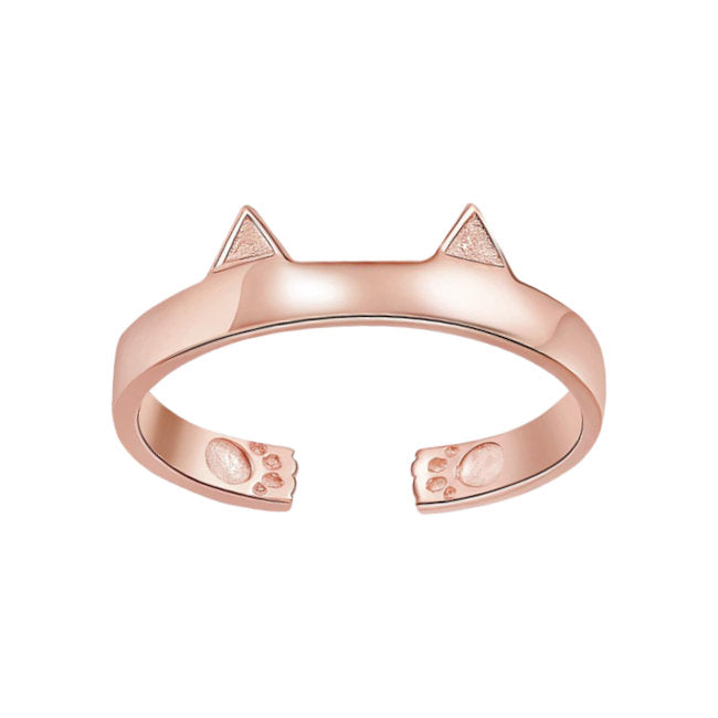 Cat Ears Sterling Silver adjustable Ring with Rose Gold