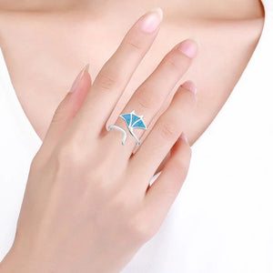 Manta Ray Sterling Silver adjustable Ring with Turquoise modelled