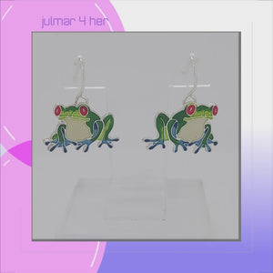 Frog Sterling Silver plated hook Earrings with hand-painted Enamels viewed in 3d rotation
