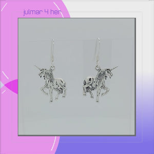 Unicorn Sterling Silver hook Earrings viewed in 3d rotation