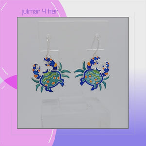 Crab Calypso Sterling Silver plated hook Earrings with Enamels viewed in 3d rotation