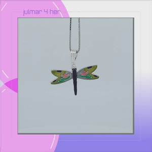 Dragonfly Sterling Silver plated Pendant with Enamels viewed in 3d rotation