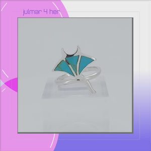 Manta Ray Sterling Silver adjustable Ring with Turquoise viewed in 3d rotation