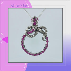 Snake Sterling Silver Magnifying Glass Pendant with Natural Ruby viewed in 3d rotation