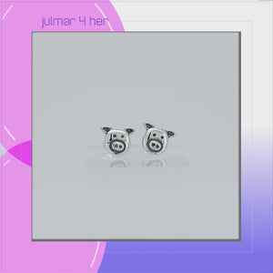Pig Sterling Silver stud Earrings viewed in 3d rotation