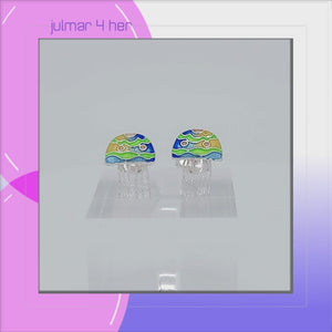 Jellyfish Sterling Silver plated Earrings with hand-painted Enamels viewed in 3d rotation