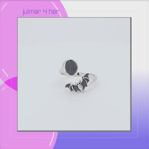 Bat & Moon Sterling Silver adjustable Ring viewed in 3d rotation