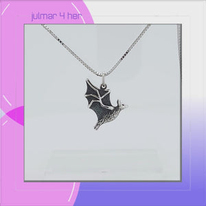 Bat Flying Sterling Silver Charm Pendant viewed in 3d rotation
