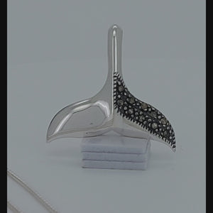 Whale Tail Sterling Silver Pendant with Marcasite viewed in 3d rotation