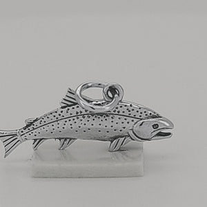 Trout Fish Sterling Silver Charm Pendant viewed in 3d rotation