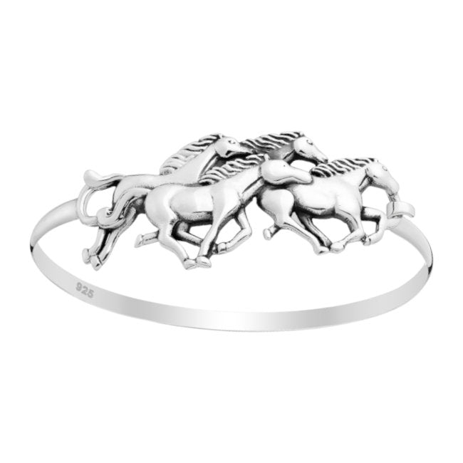 Horses on the Move Sterling Silver Bangle with Oxidised Accents