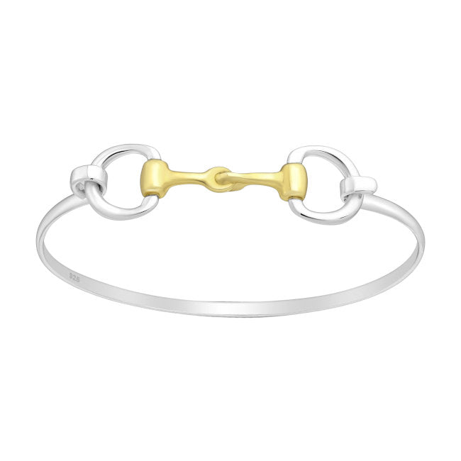 Snaffle Bit solid Sterling Silver Bangle with 14kt Gold Accents
