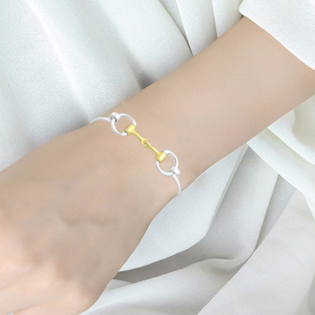 Snaffle Bit solid Sterling Silver Bangle with 14kt Gold Accents modelled