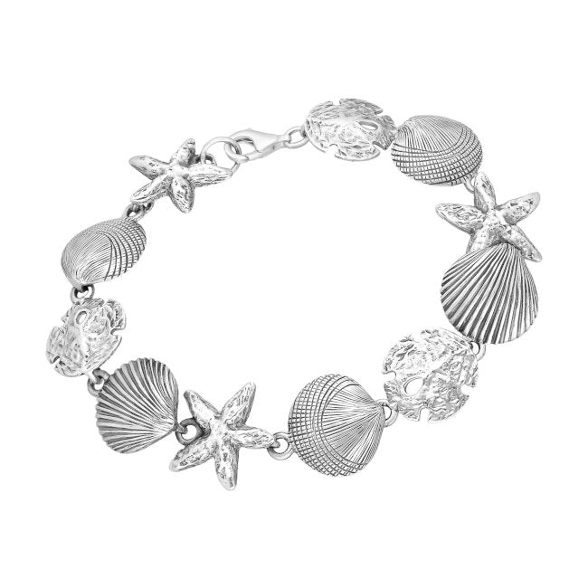 Starfish & Shell Sterling Silver Bracelet