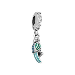 Parrot dangle Charm in Sterling Silver with Cubic Zirconia & Enamels