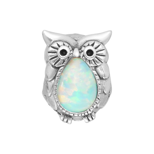 Owl Sterling Silver Bead Charm with Lab-Created Opal