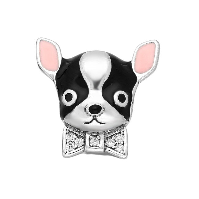 Dog Sterling Silver Bead Charm with Cubic Zirconia & Enamels