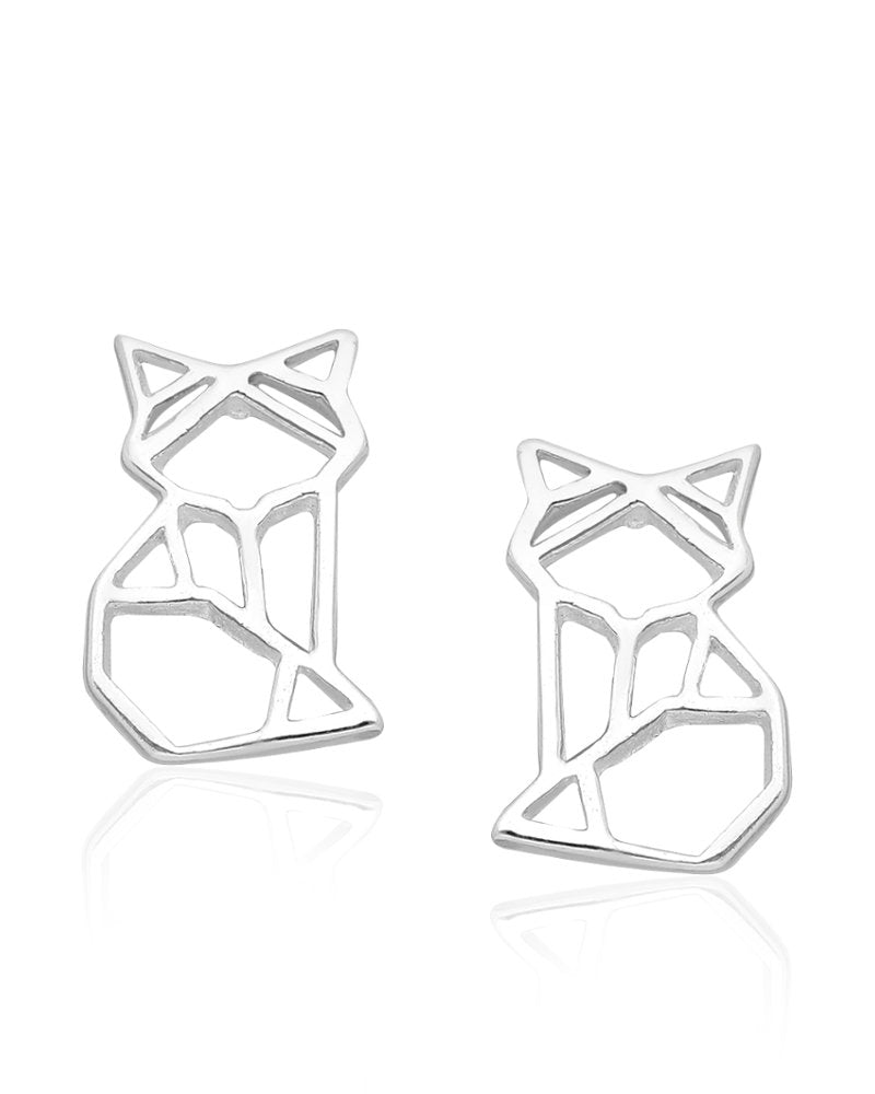 Origami Cat Sterling Silver push-back Earrings