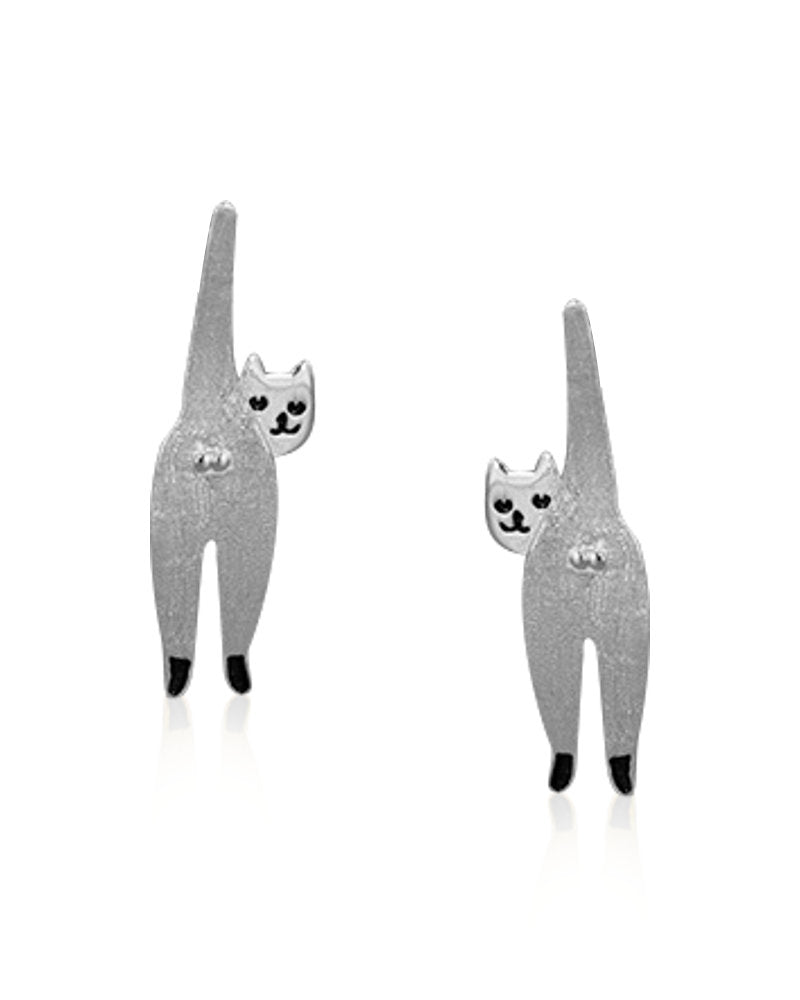 Cheeky Cat Sterling Silver dangle Earrings
