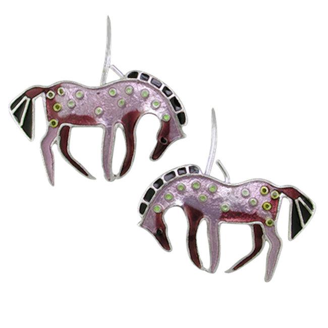 Prancing Horse Sterling Silver plated Earrings with Enamels