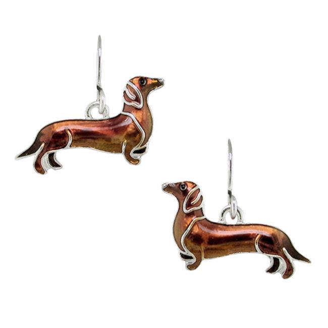 Tan Dachshund Sterling Silver plated hook Earrings with Enamels