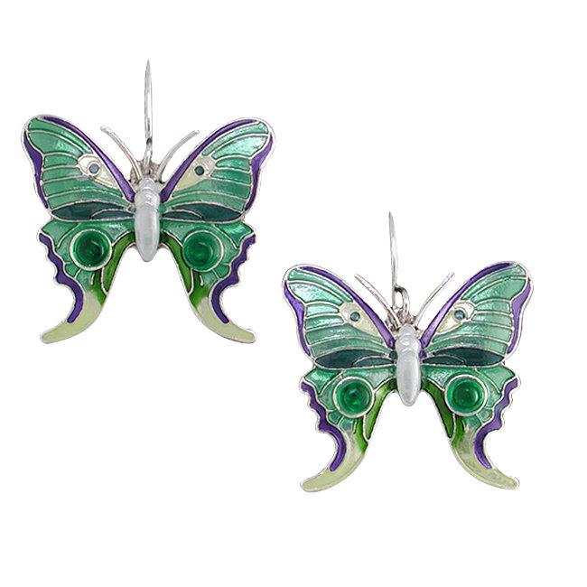 Butterfly Sterling Silver plated hook Earrings with Green Onyx