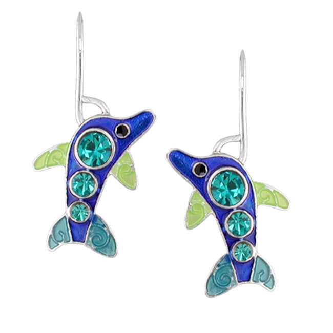 Dolphin Sterling Silver plated hook Earrings with Crystals