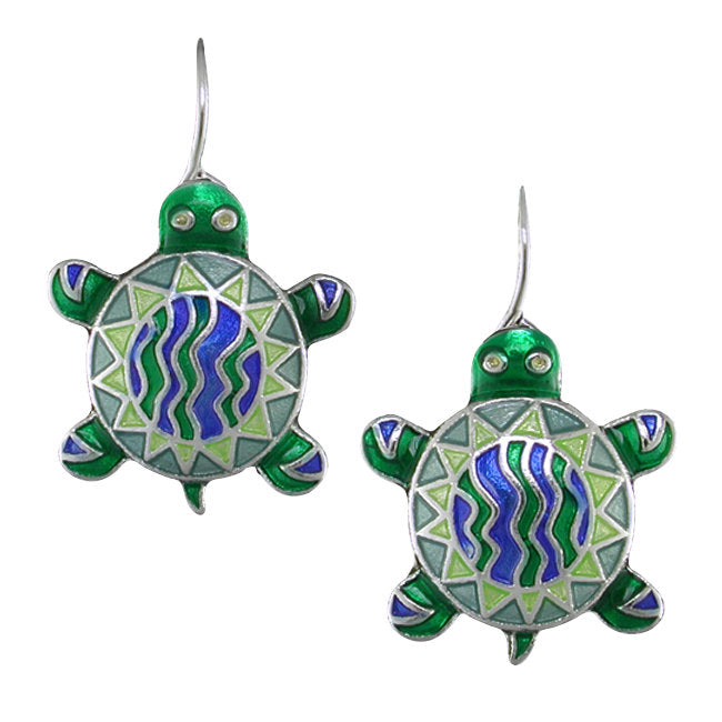 Turtle Calypso Sterling Silver plated hook Earrings with Enamels