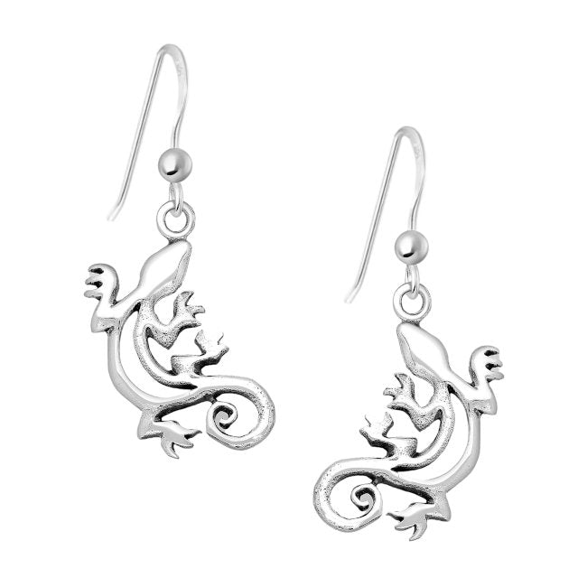 Gecko Sterling Silver hook Earrings with Oxidised Accents