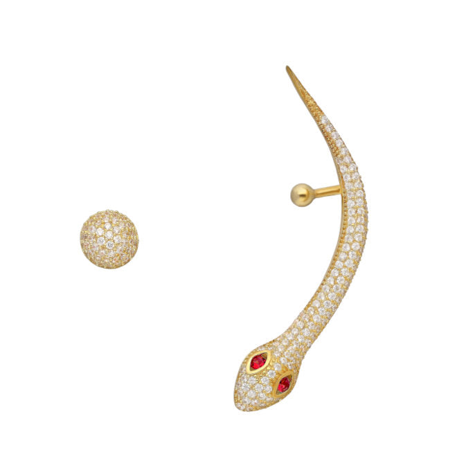 Snake Sterling Silver Asymmetrical Earrings with 18k Gold & Cubic Zirconia