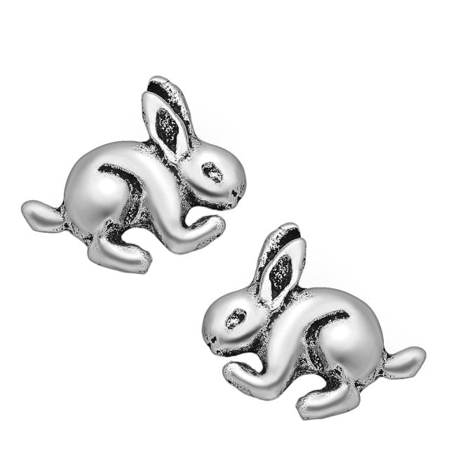 Rabbit Sterling Silver push-back Earrings with Oxidised Accentsd Accents