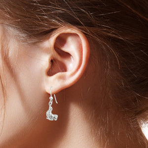 Sea Lion hook Earrings in solid Sterling Silver modelled