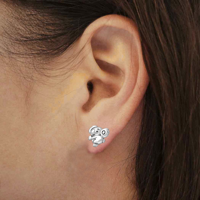 Koala Sterling Silver push-back Earrings with Oxidised Accents modelled