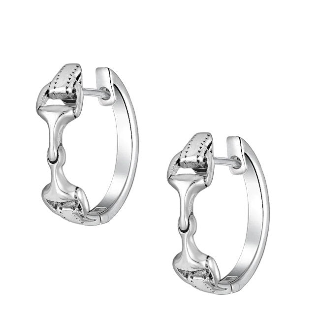 Horse Snaffle Bit Sterling Silver Hoop Earrings with Oxidised Accents