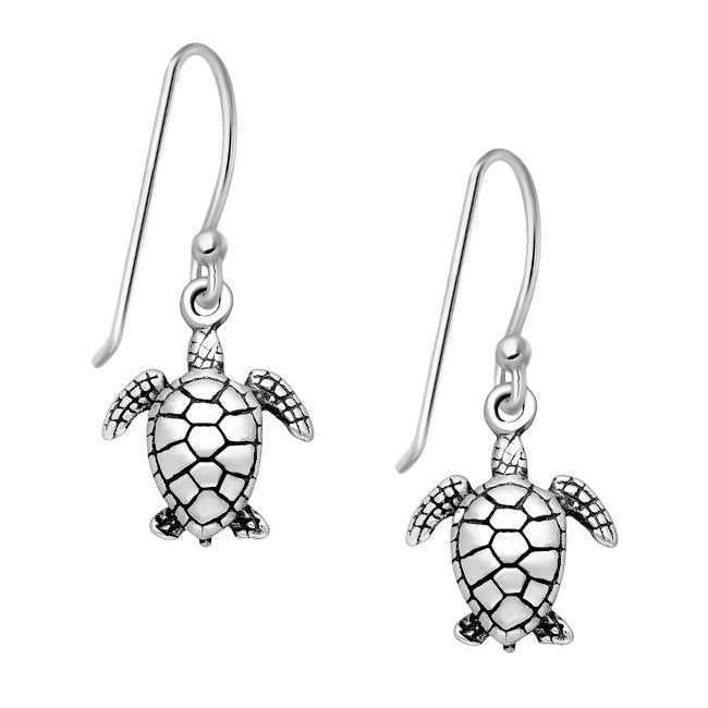 Turtle Sterling Silver hook Earrings with Oxidised Accents