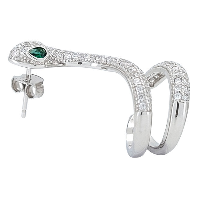 Snake Sterling Silver push-back Ear Cuffs with Cubic Zirconia viewed from the side