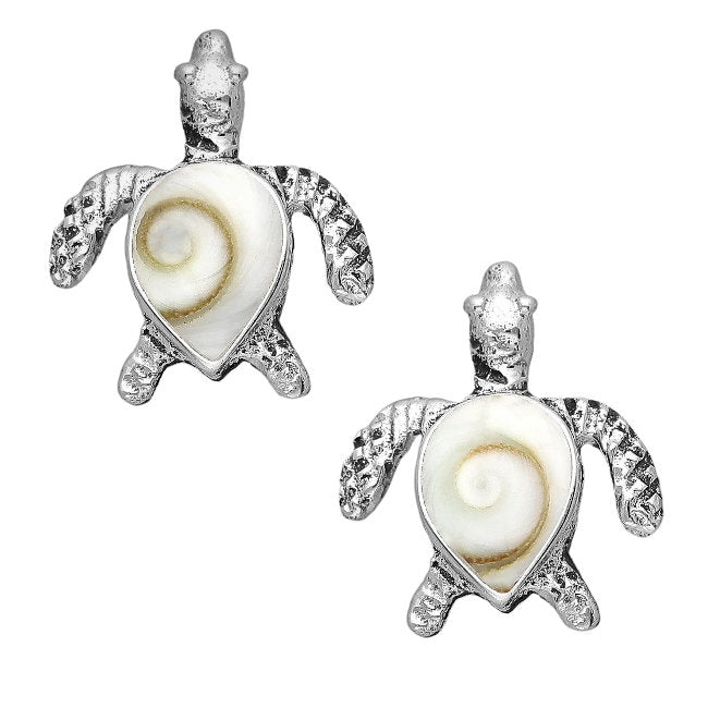 Turtle Sterling Silver stud Earrings with Shiva Shell